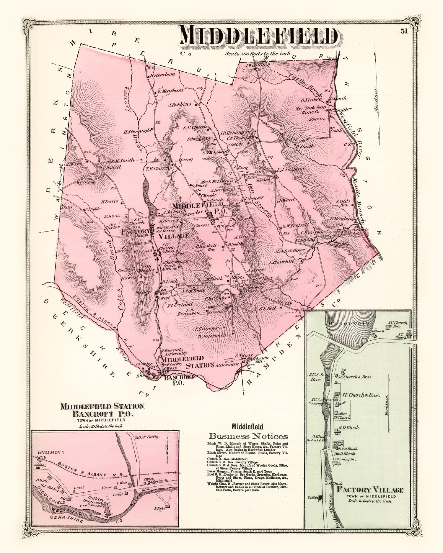 Vintage Map of Middlefield, Massachusetts 1873