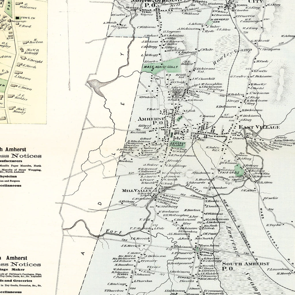 Vintage Map of Amherst, Massachusetts 1873