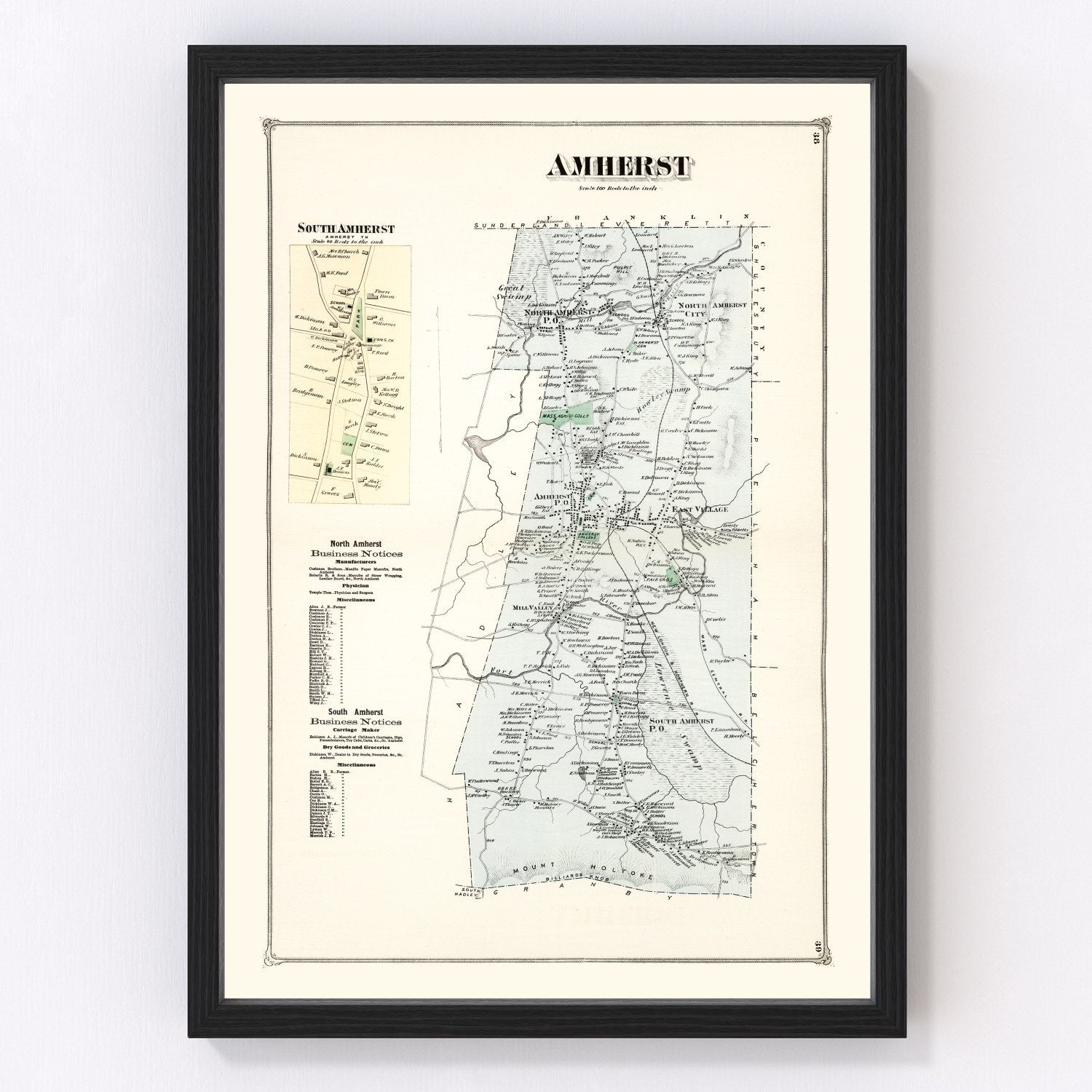 Vintage Map of Amherst, Massachusetts 1873