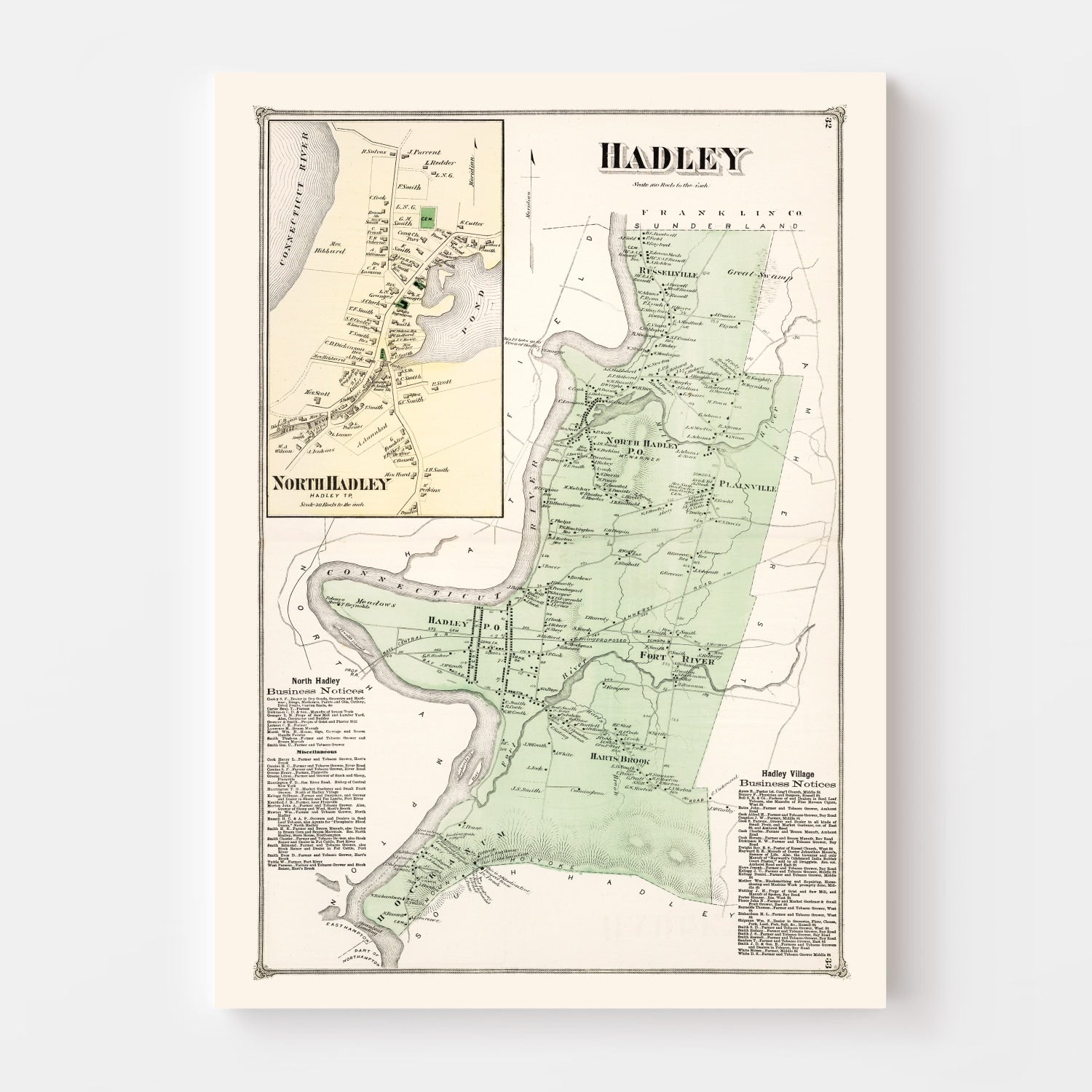 Vintage Map of Hadley, Massachusetts 1873