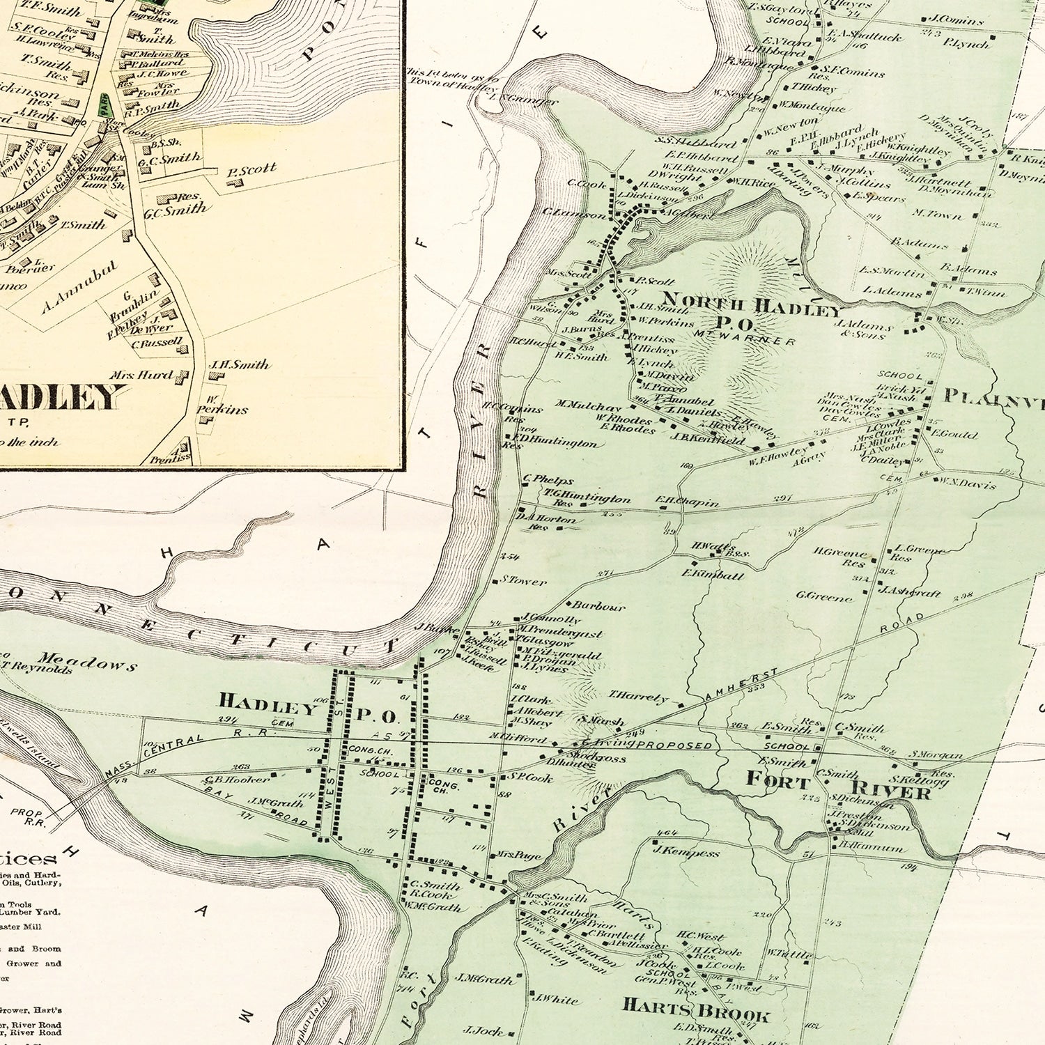 Vintage Map of Hadley, Massachusetts 1873