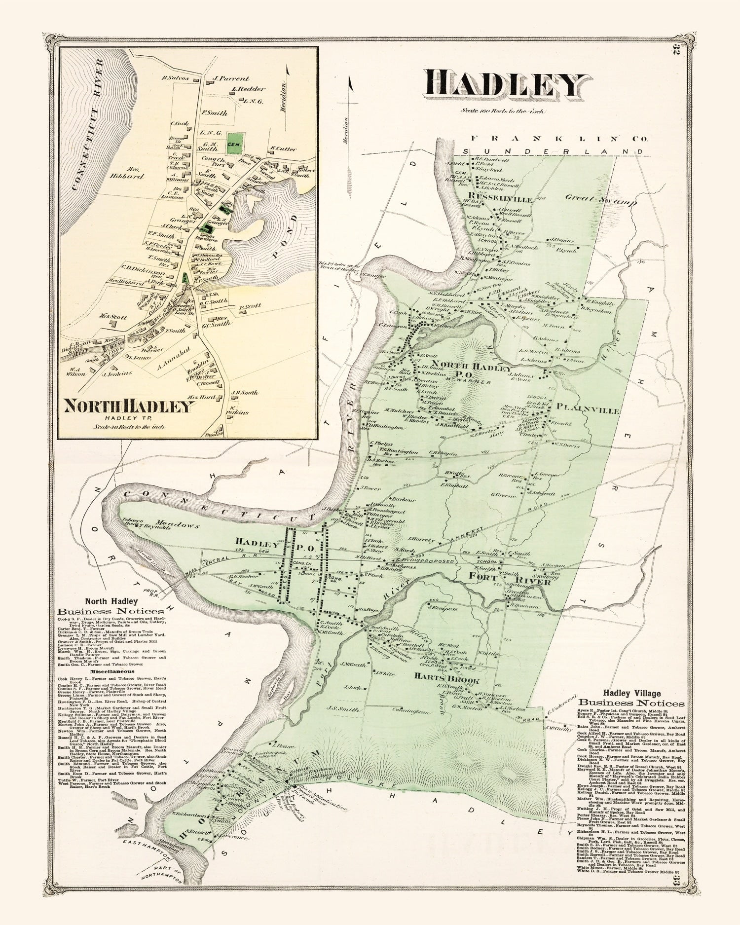 Vintage Map of Hadley, Massachusetts 1873