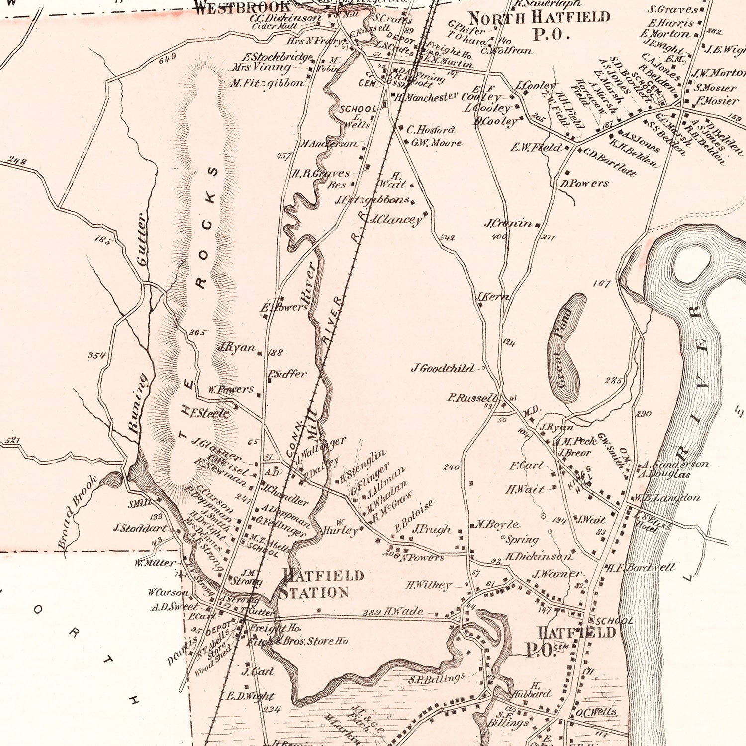 Vintage Map of Hatfield, Massachusetts 1873