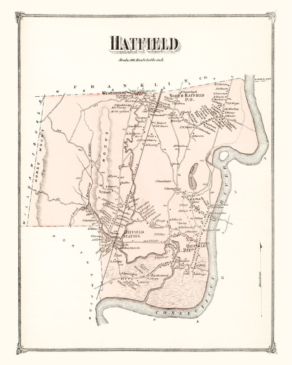Vintage Map of Hatfield, Massachusetts 1873
