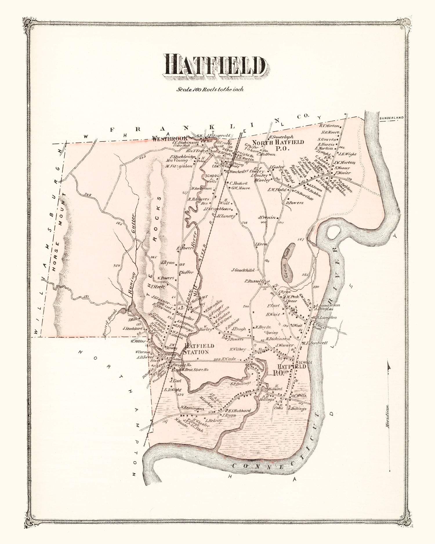 Vintage Map of Hatfield, Massachusetts 1873