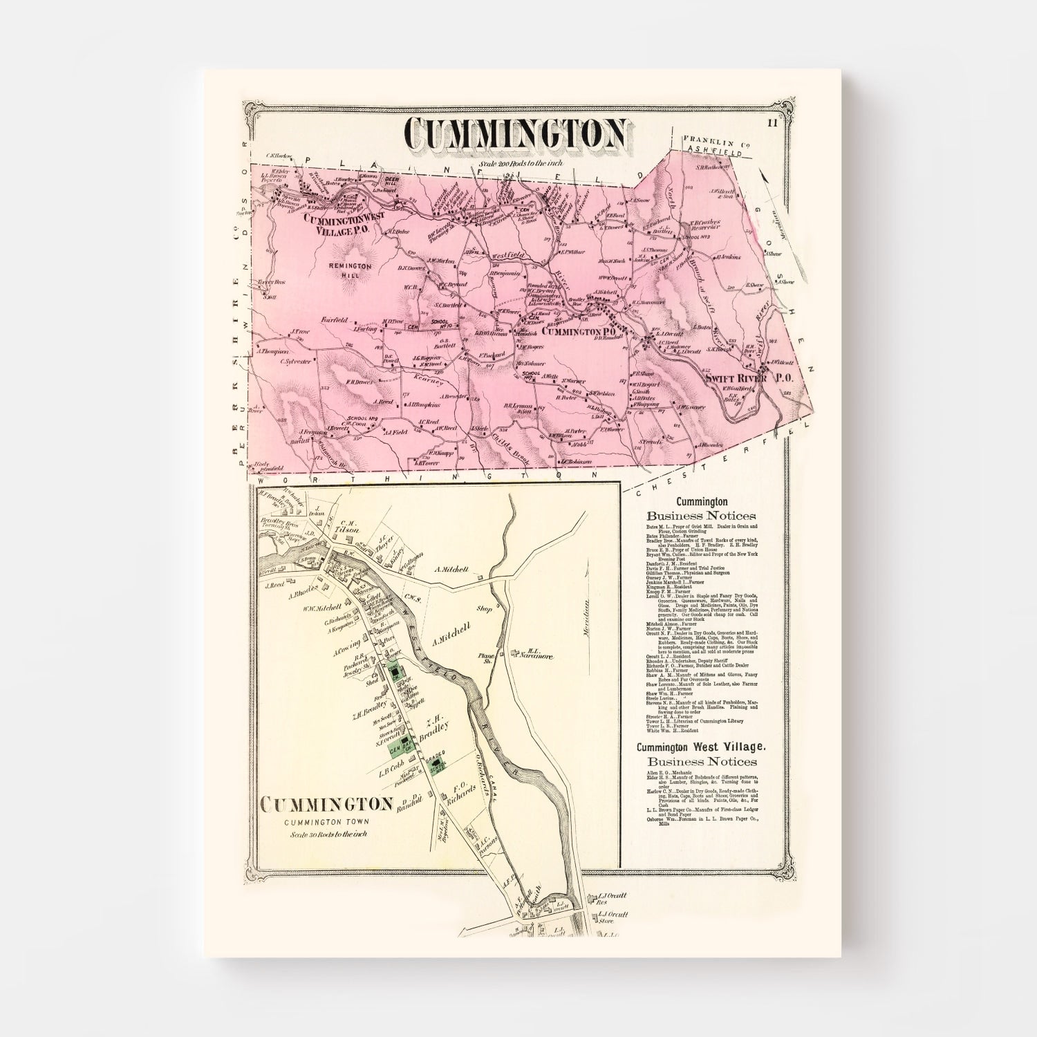 Vintage Map of Cummington, Massachusetts 1873