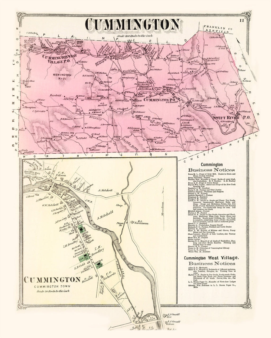 Vintage Map of Cummington, Massachusetts 1873