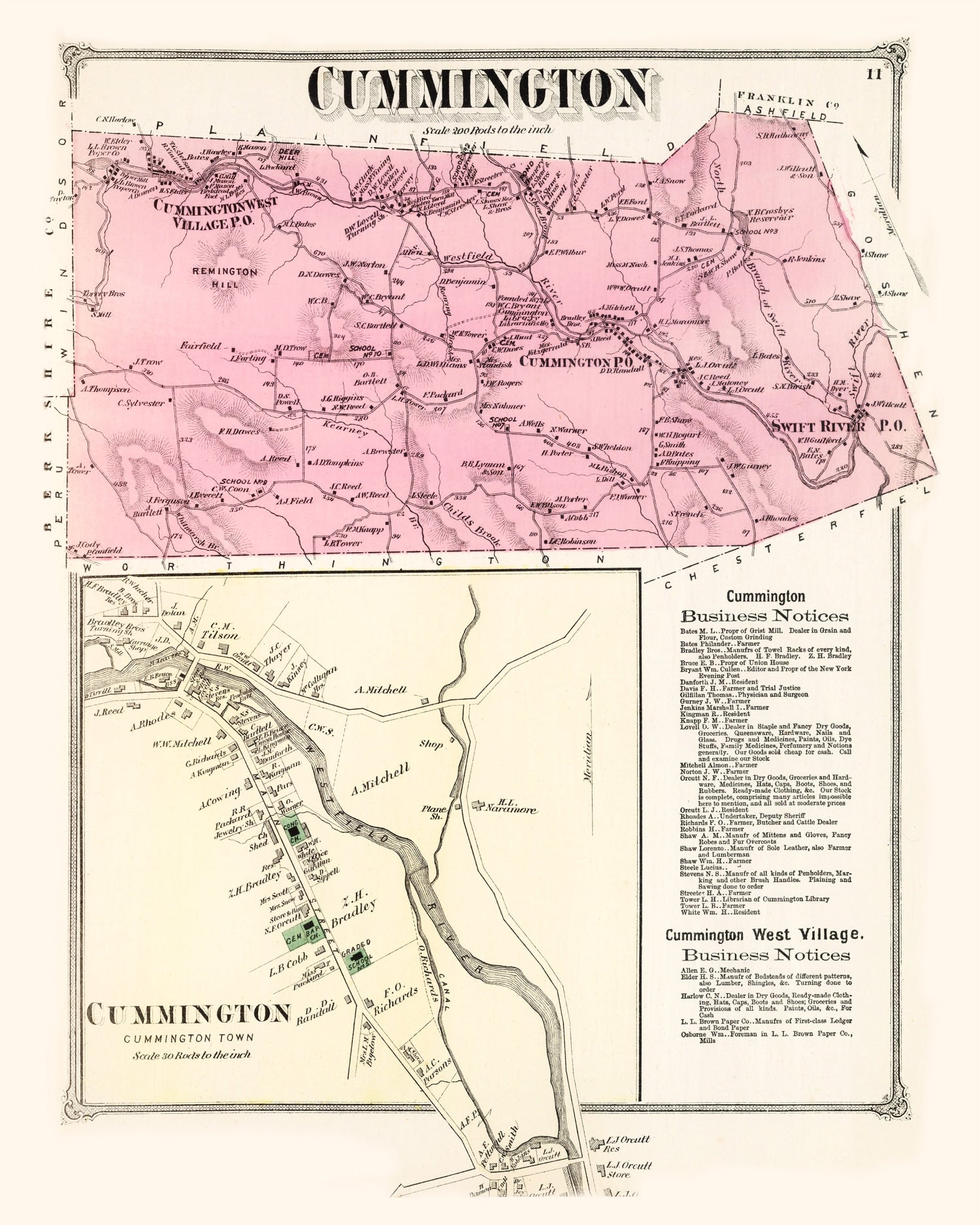 Vintage Map of Cummington, Massachusetts 1873