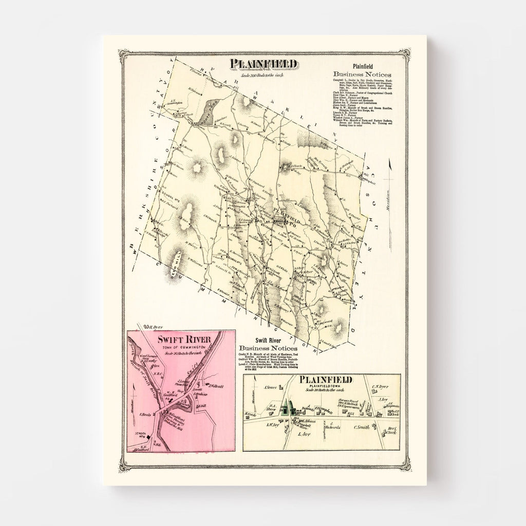 Vintage Map of Plainfield, Massachusetts 1873