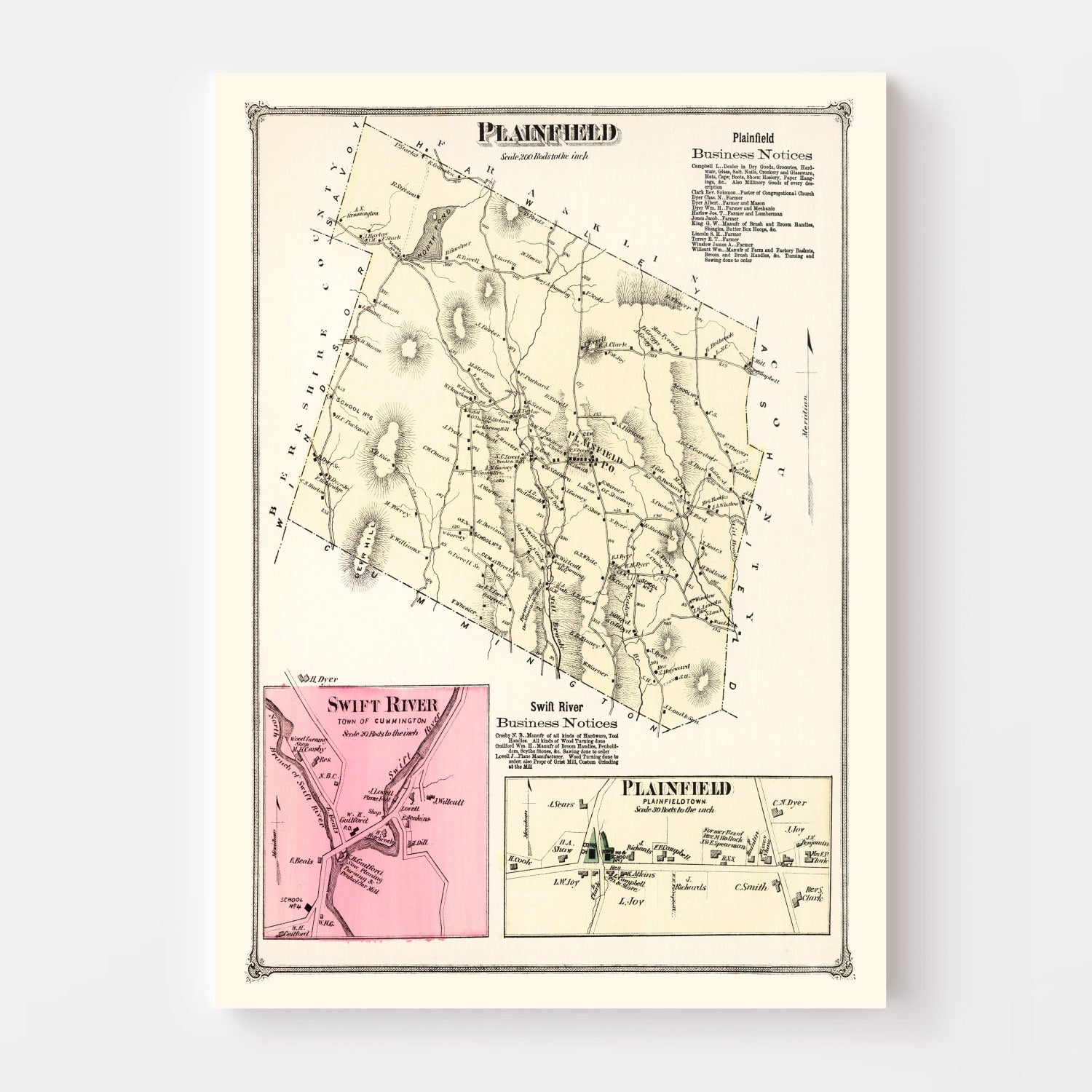 Vintage Map of Plainfield, Massachusetts 1873