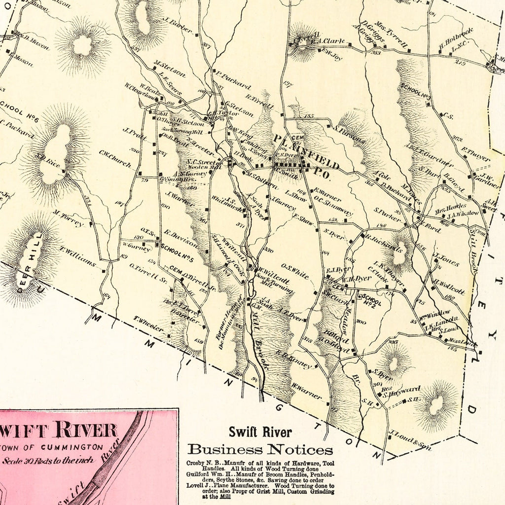 Vintage Map of Plainfield, Massachusetts 1873