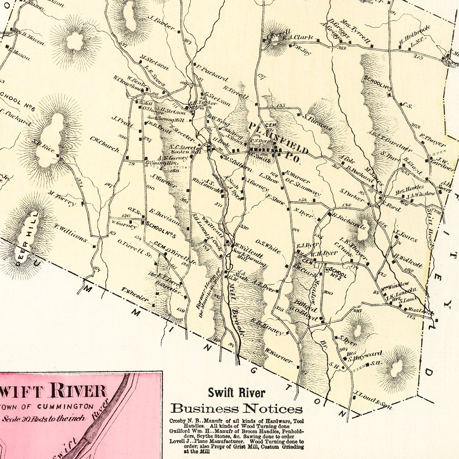Vintage Map of Plainfield, Massachusetts 1873