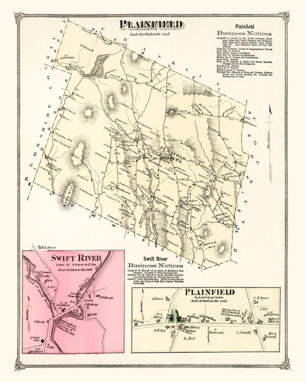 Vintage Map of Plainfield, Massachusetts 1873