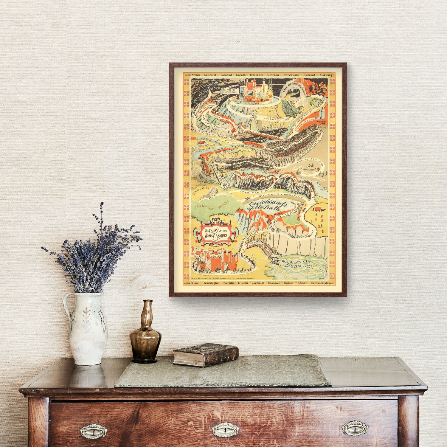 Vintage Map of the Quest of the Goodly Knights, 1927