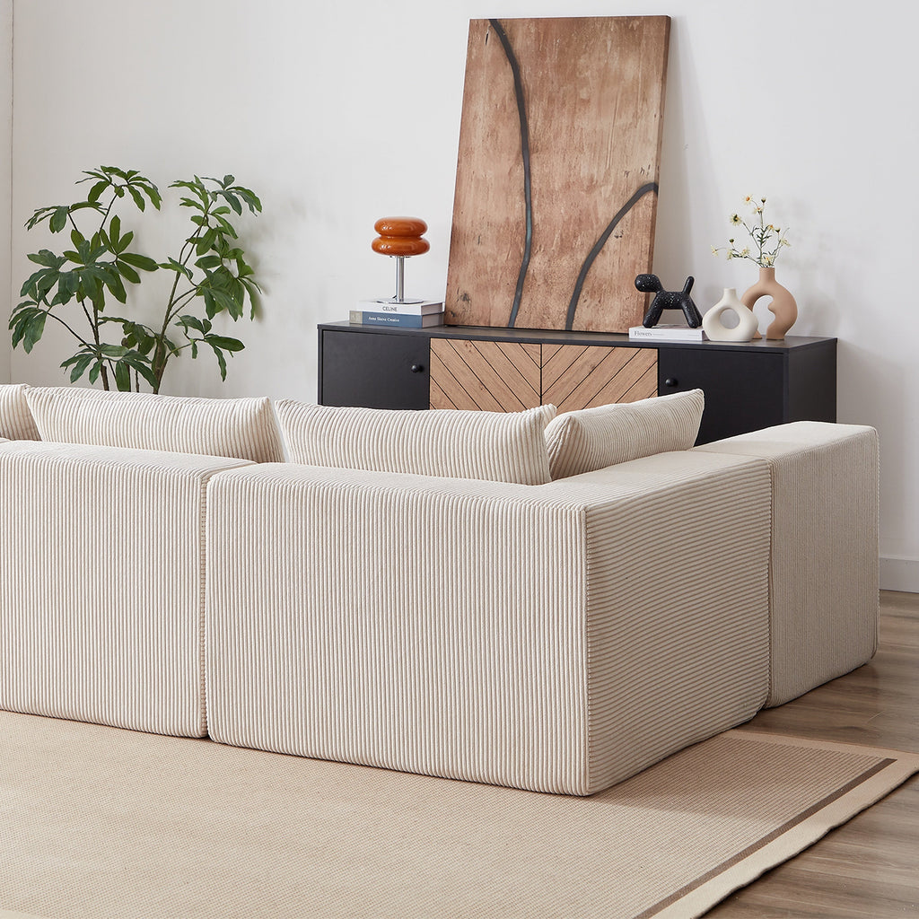 104-Inch Corduroy Modular L Shaped Sectional Sofa,Luxury Floor Couch Set,Upholstered Indoor Furniture,Foam-Filled Compressed Sofa for Living Room,Bedroom,4 PC Free Combination