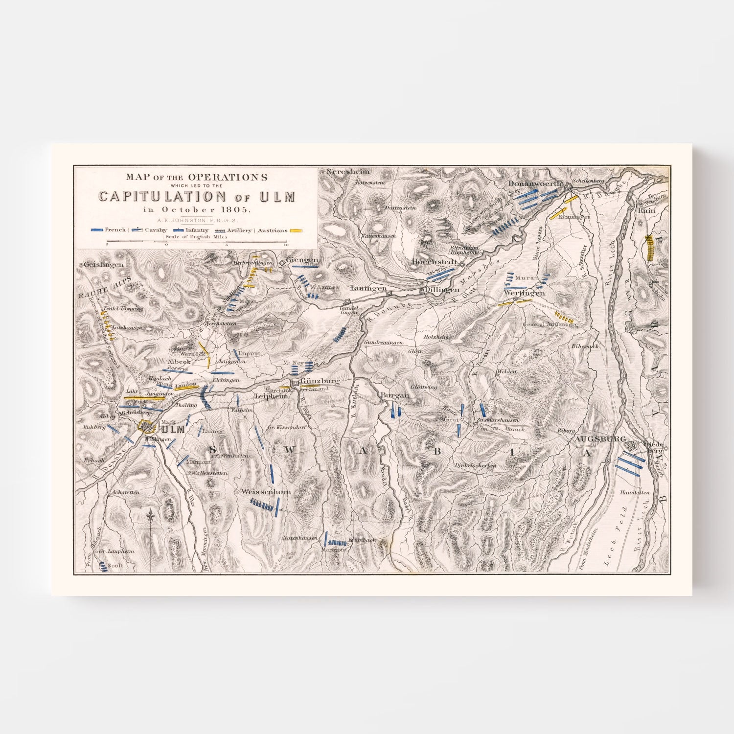 Vintage Map of the Capitulation of Ulm, 1805