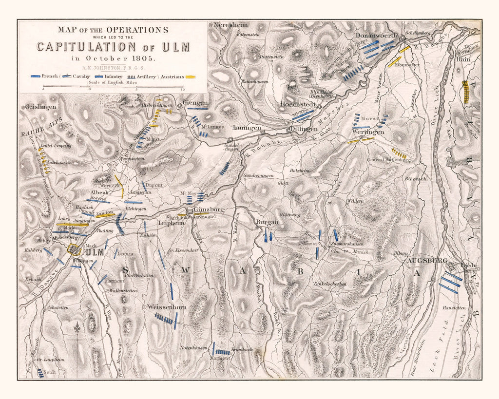 Vintage Map of the Capitulation of Ulm, 1805