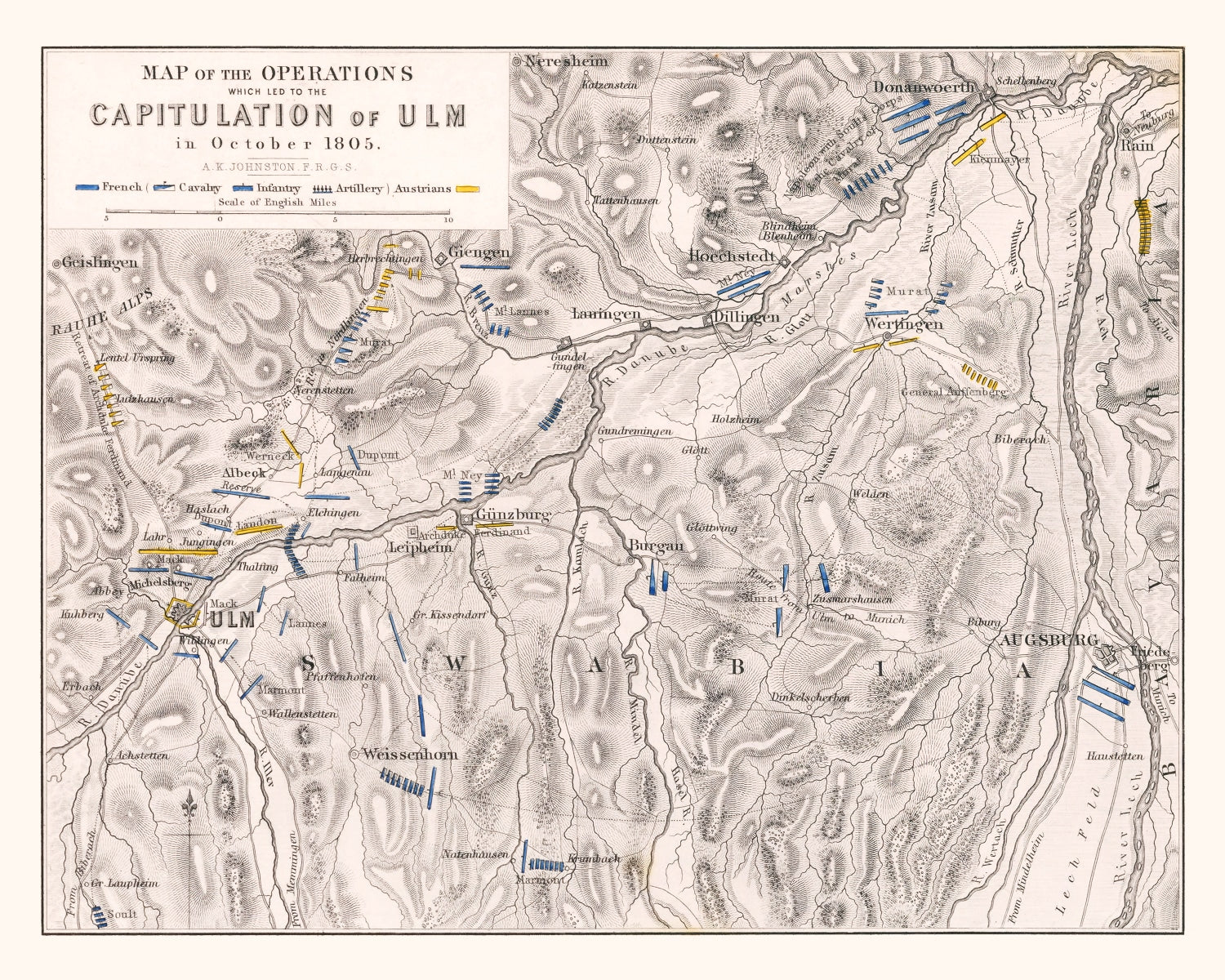 Vintage Map of the Capitulation of Ulm, 1805