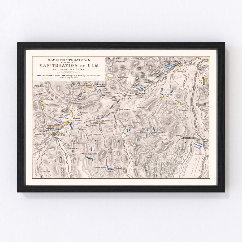 Vintage Map of the Capitulation of Ulm, 1805