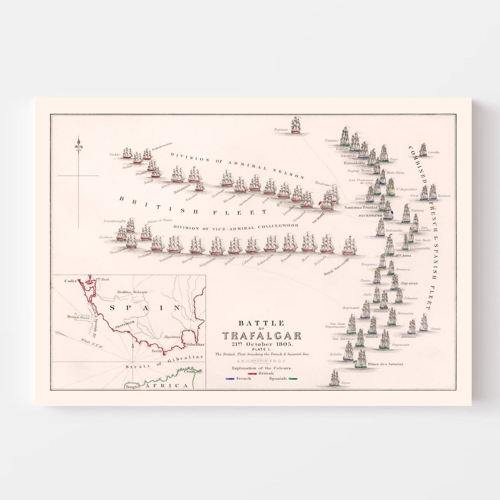 Vintage Map of the Battle of Trafalgar, 1805