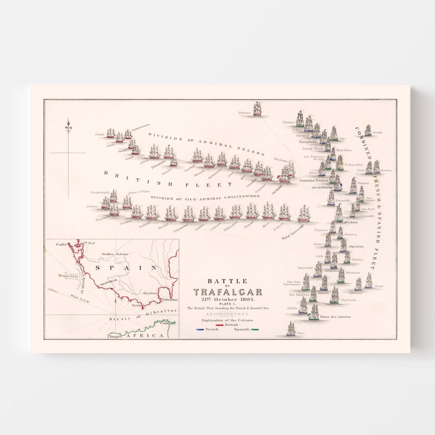 Vintage Map of the Battle of Trafalgar, 1805