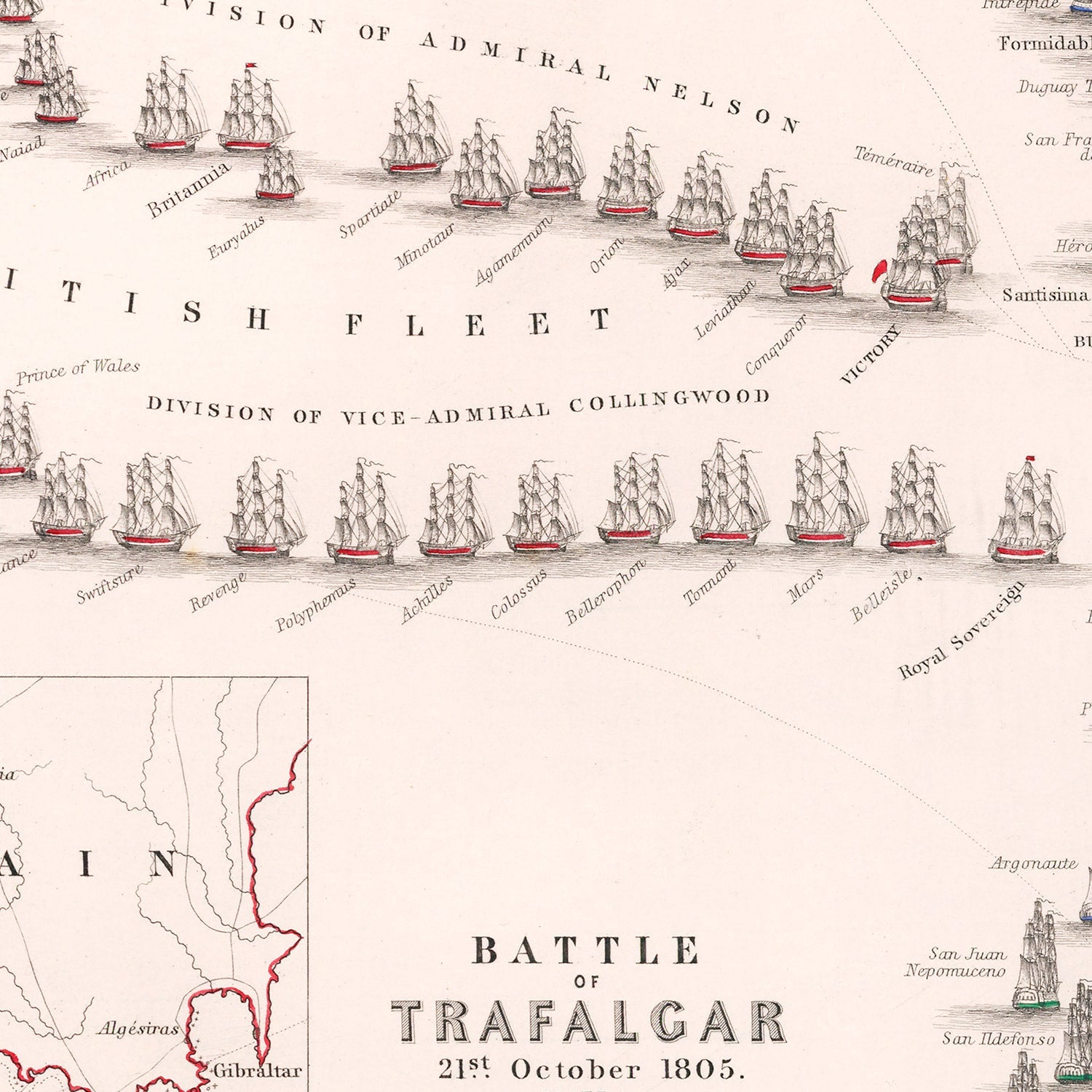 Vintage Map of the Battle of Trafalgar, 1805