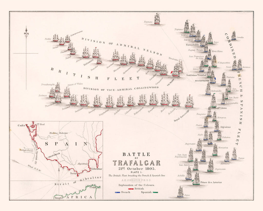 Vintage Map of the Battle of Trafalgar, 1805