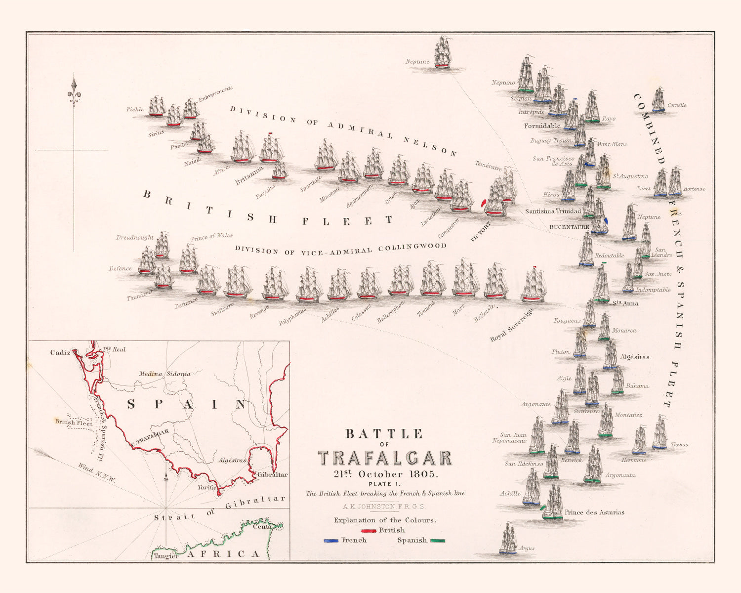 Vintage Map of the Battle of Trafalgar, 1805