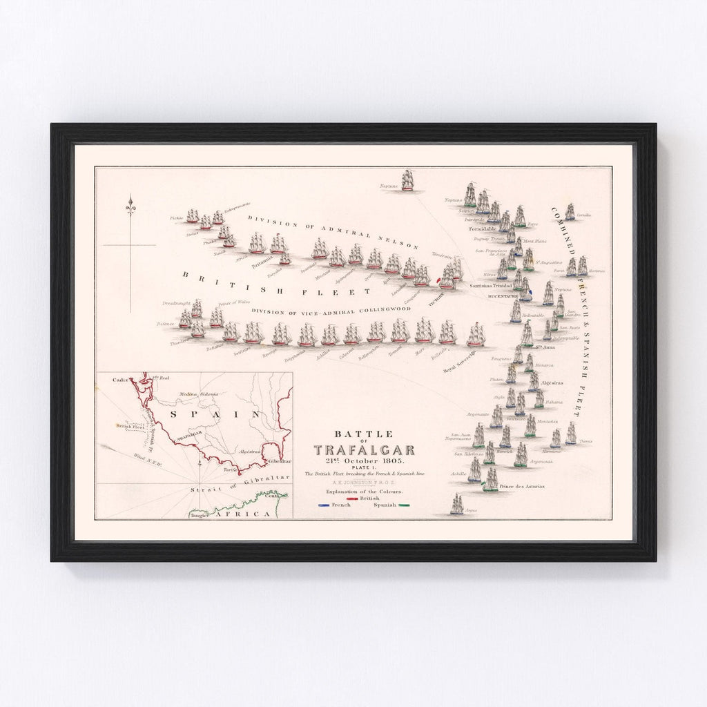 Vintage Map of the Battle of Trafalgar, 1805