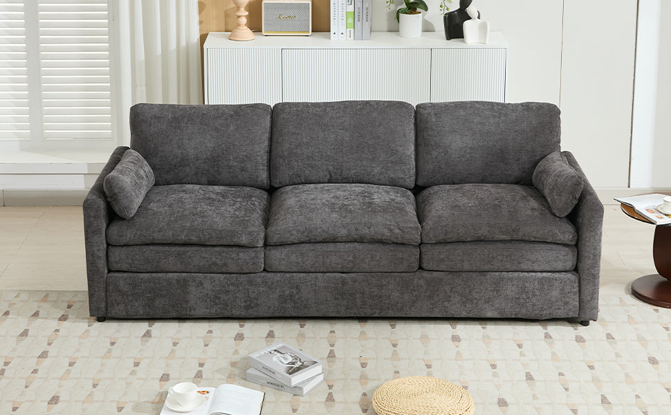 Cozy Upholstered Oversized 3-Seater Cloud Sofa with Double Cushion in Grey Chenille