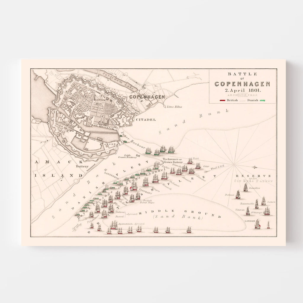 Vintage Map of the Battle of Copenhagen, 1801