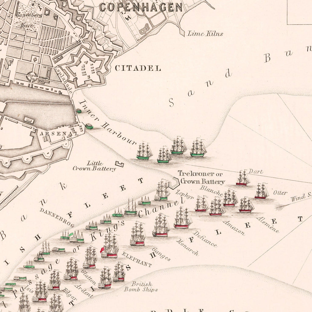 Vintage Map of the Battle of Copenhagen, 1801