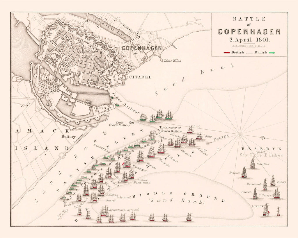 Vintage Map of the Battle of Copenhagen, 1801