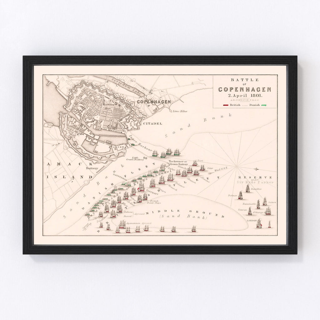 Vintage Map of the Battle of Copenhagen, 1801