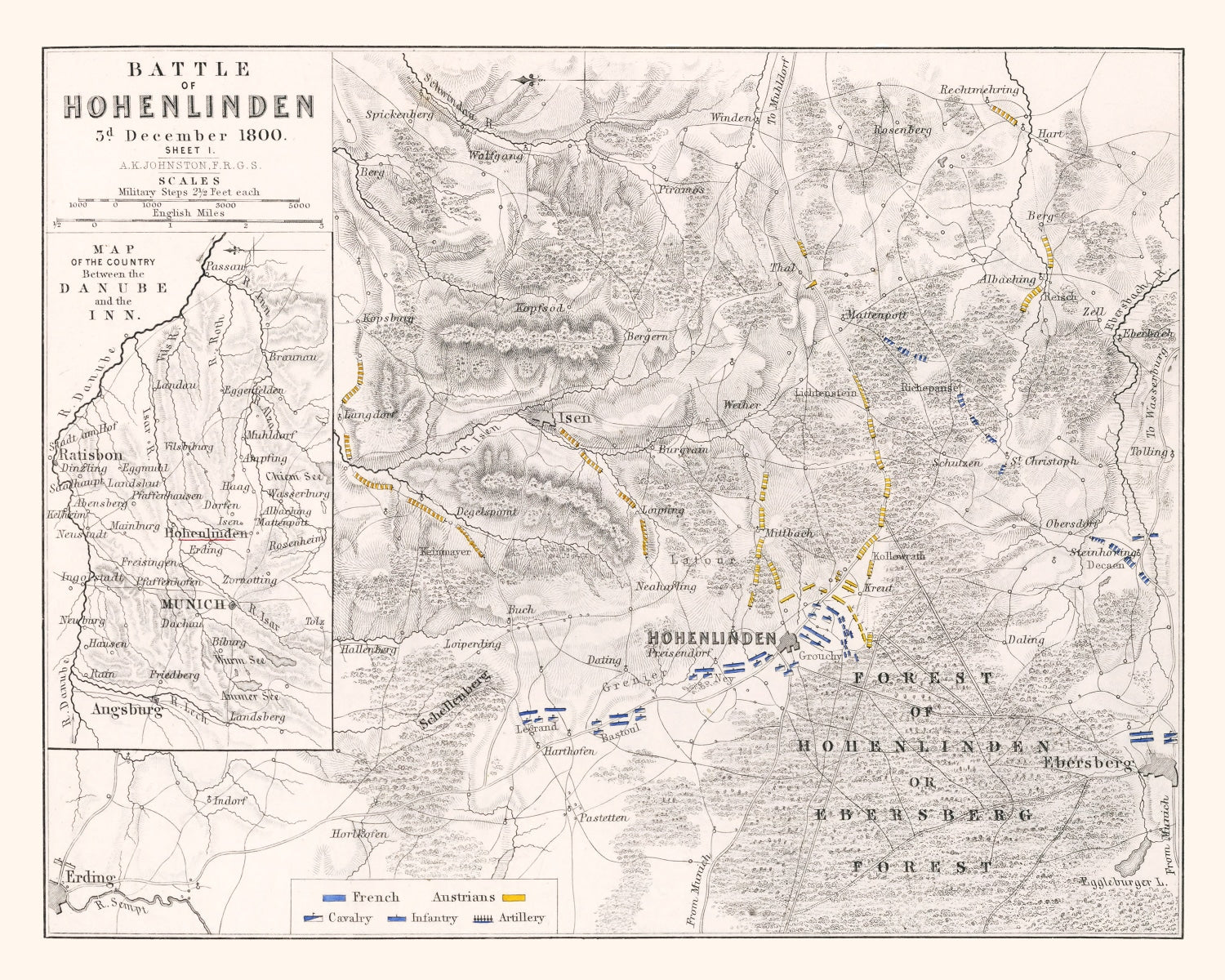 Vintage Map of the Battle of Hohenlinden, 1800