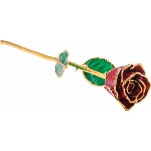 Lacquered Ruby Red Sparkle Rose with Gold Trim