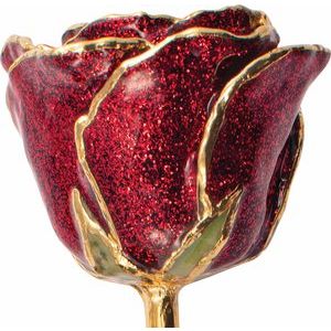 Lacquered Ruby Red Sparkle Rose with Gold Trim