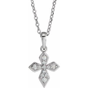 14K White Gold .05 CTW Natural Diamond Petite Cross 16-18" Necklace