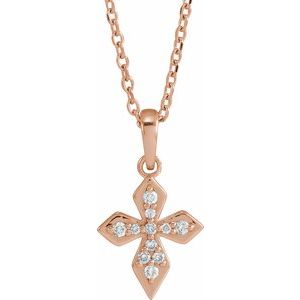 14K Rose Gold .05 CTW Natural Diamond Petite Cross 16-18" Necklace
