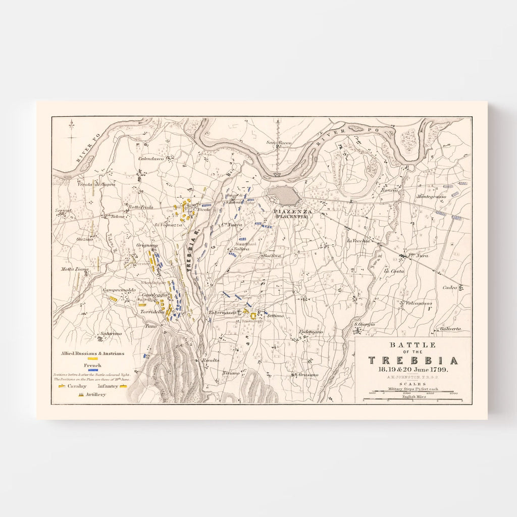 Vintage Map of the Battle of Trebbia, 1799