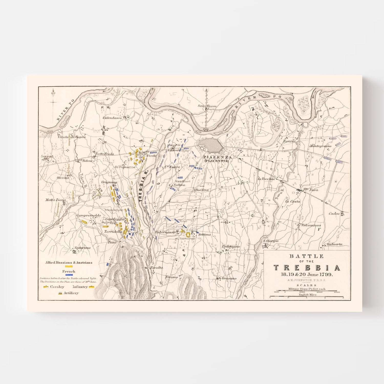 Vintage Map of the Battle of Trebbia, 1799