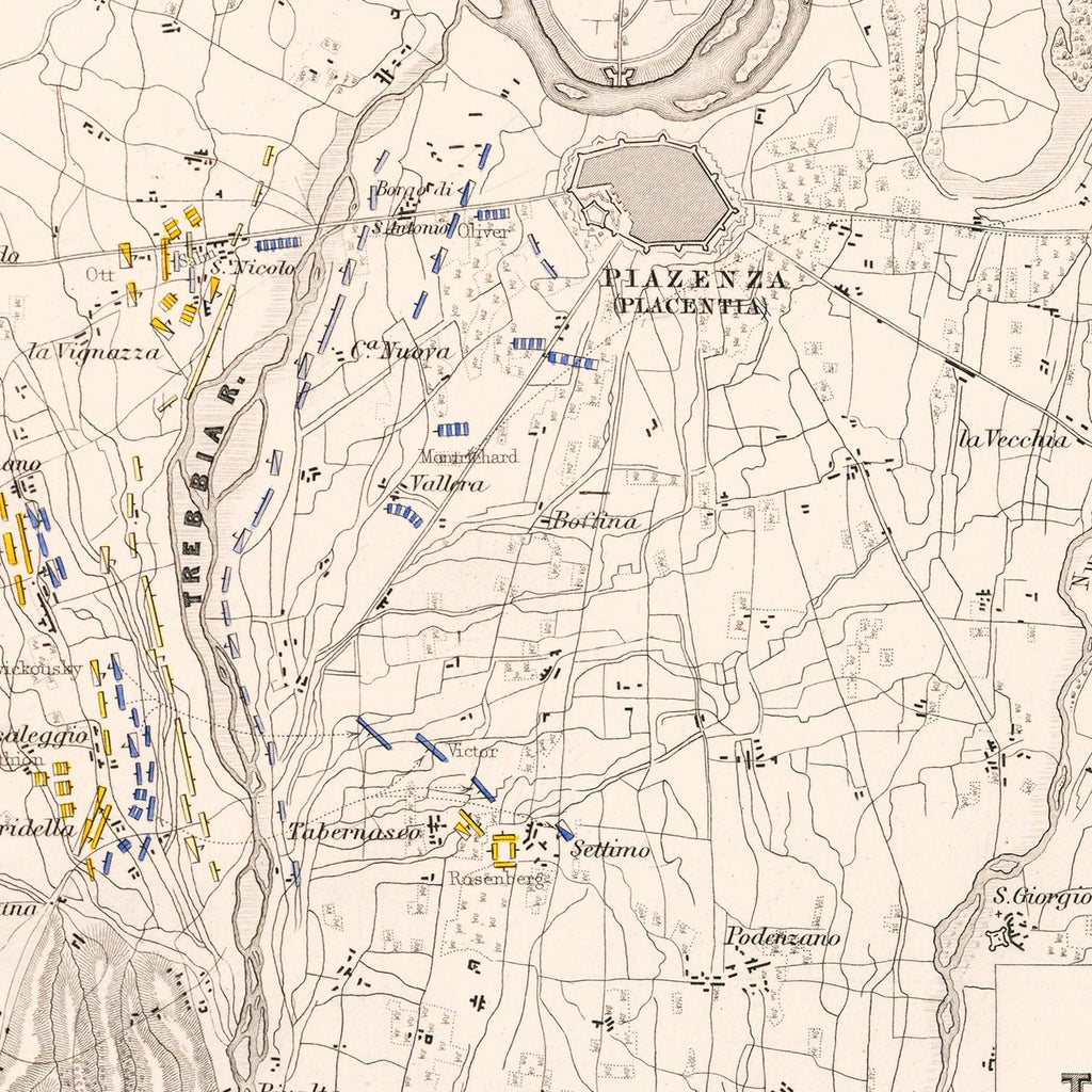 Vintage Map of the Battle of Trebbia, 1799