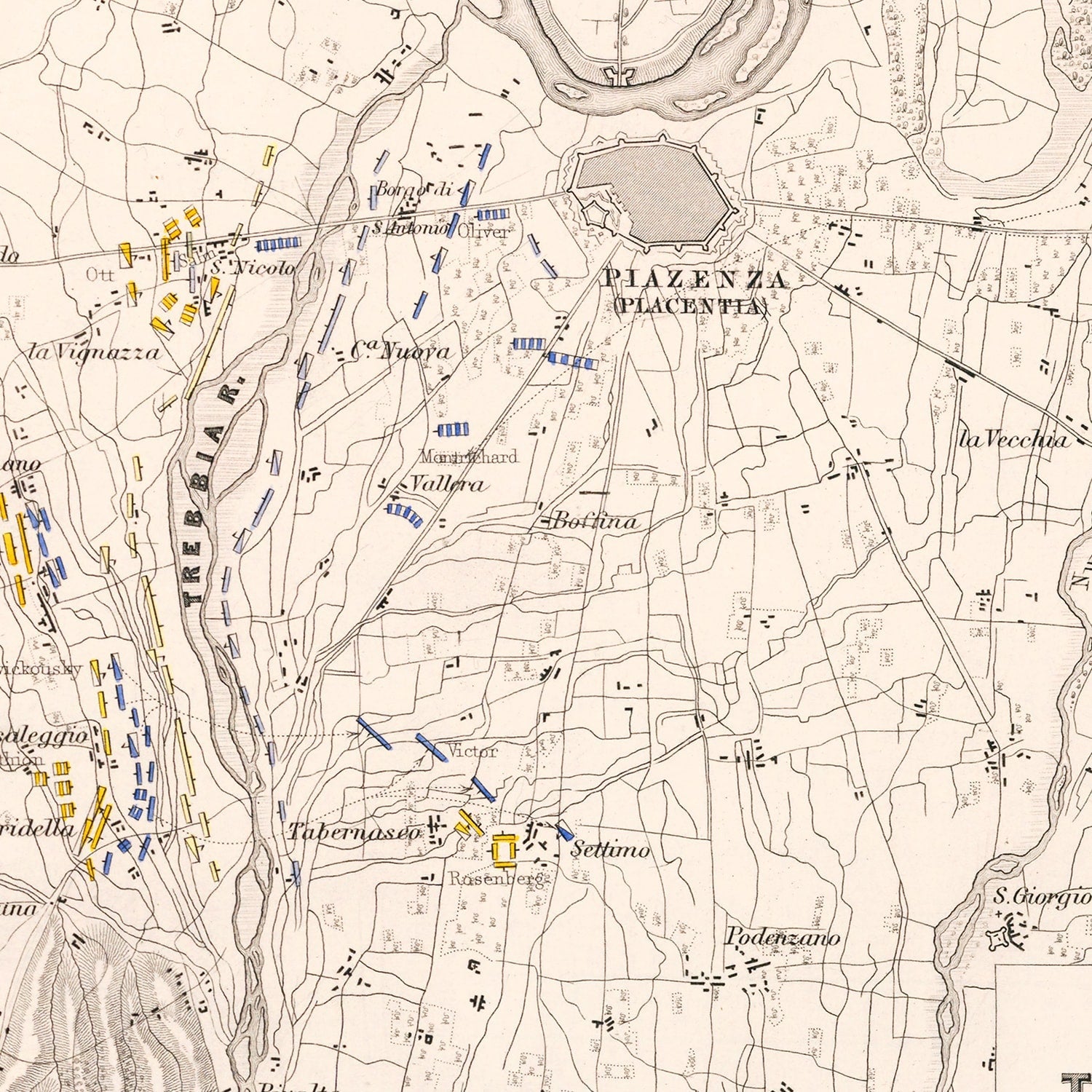Vintage Map of the Battle of Trebbia, 1799