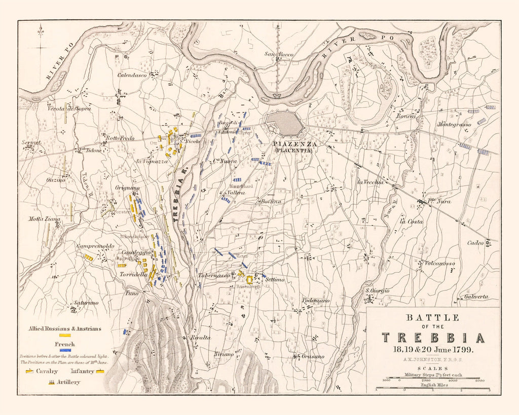 Vintage Map of the Battle of Trebbia, 1799