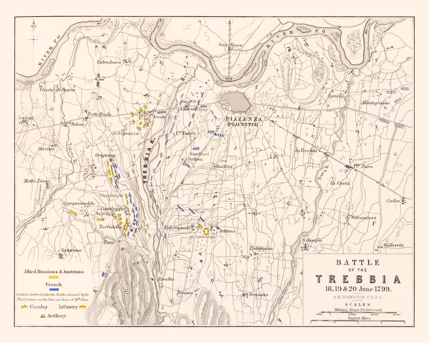 Vintage Map of the Battle of Trebbia, 1799
