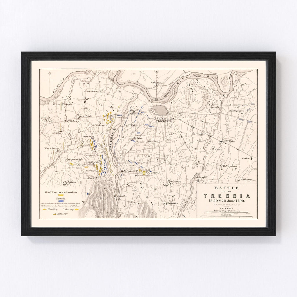 Vintage Map of the Battle of Trebbia, 1799