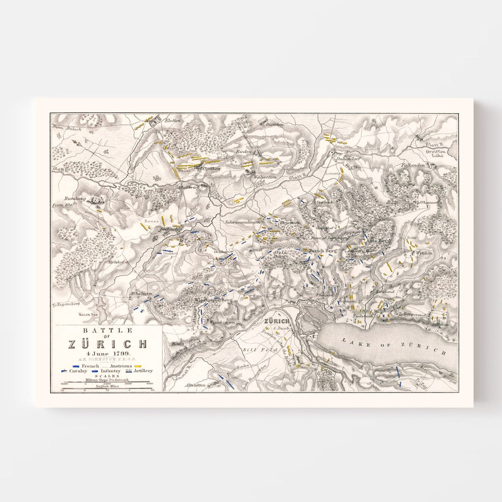 Vintage Map of the Battle of Zurich, 1799