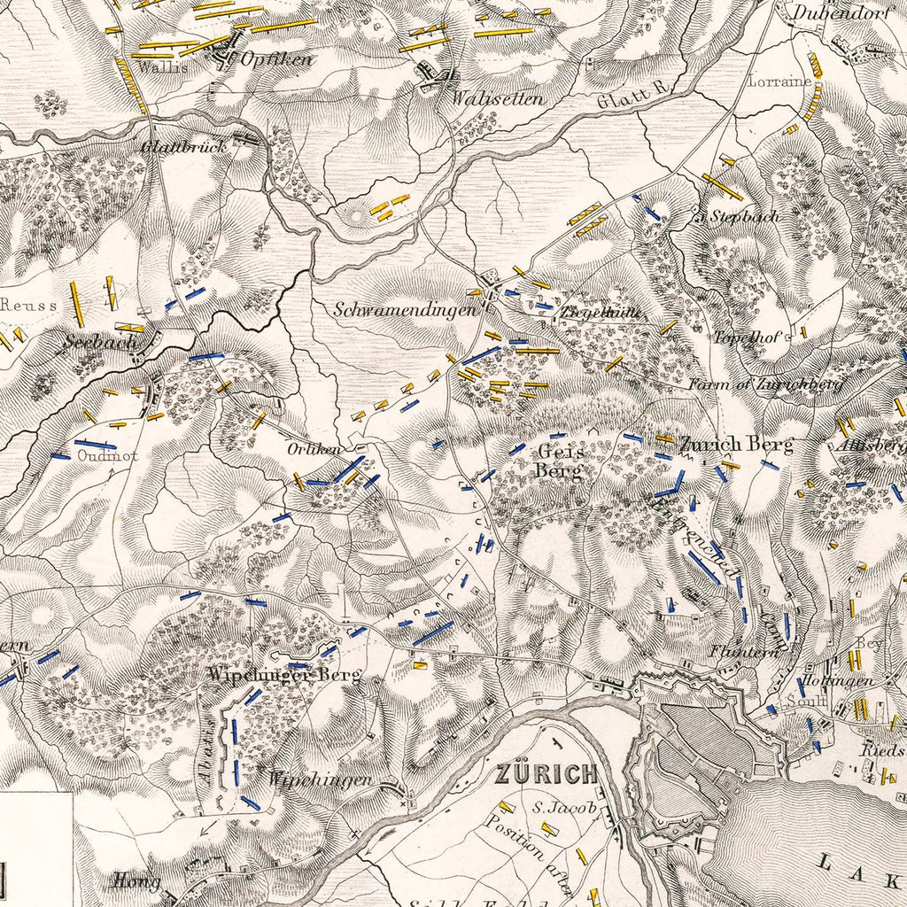 Vintage Map of the Battle of Zurich, 1799