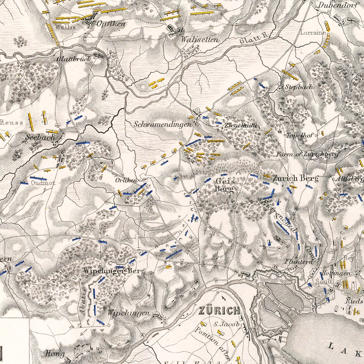 Vintage Map of the Battle of Zurich, 1799