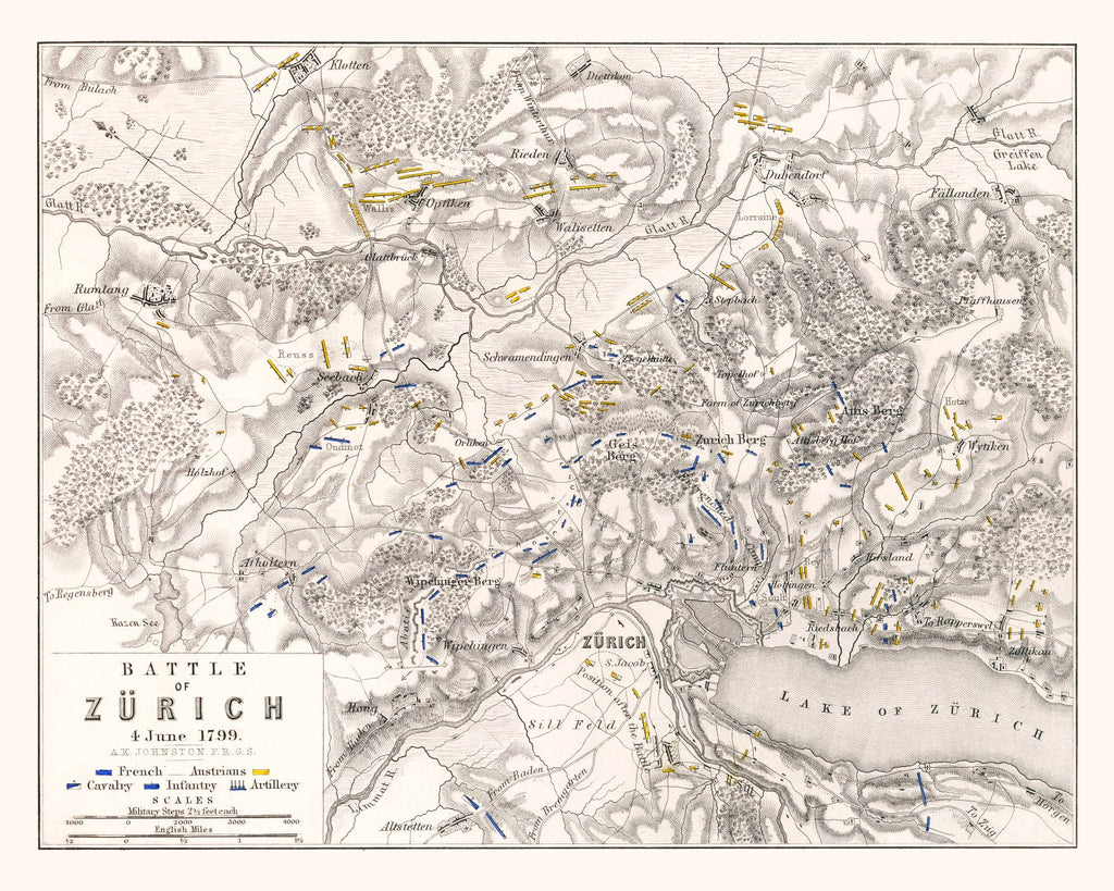 Vintage Map of the Battle of Zurich, 1799